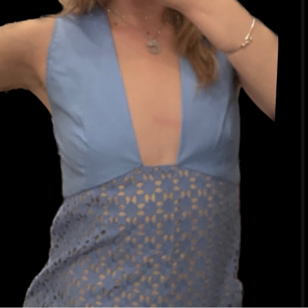 NWT blue plunge neck eyelet dress